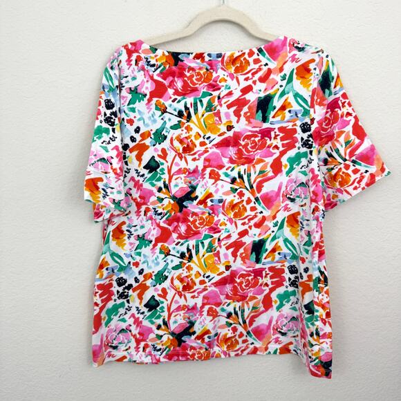 Chico's Womens Short Sleeve T Shirt Top Size L Floral Summer Pima Cotton Casual - Picture 3 of 6